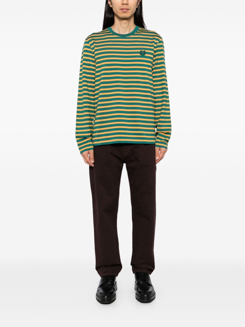 Maison-Kitsune Maison Kitsuné Fox Head long-sleeved t-shirt Green Men T-Shirts