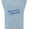 Maison Kitsuné embroidered-logo V-neck Cotton Vest Blue Maison-Kitsune Men Knitted Sweaters