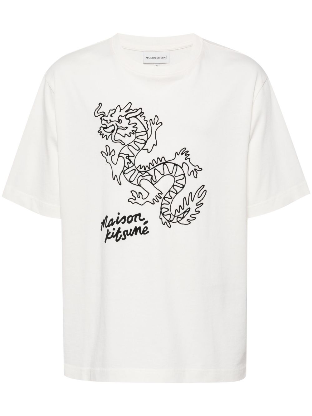 Maison Kitsuné dragon-print Cotton T-shirt White Maison-Kitsune Men T-Shirts