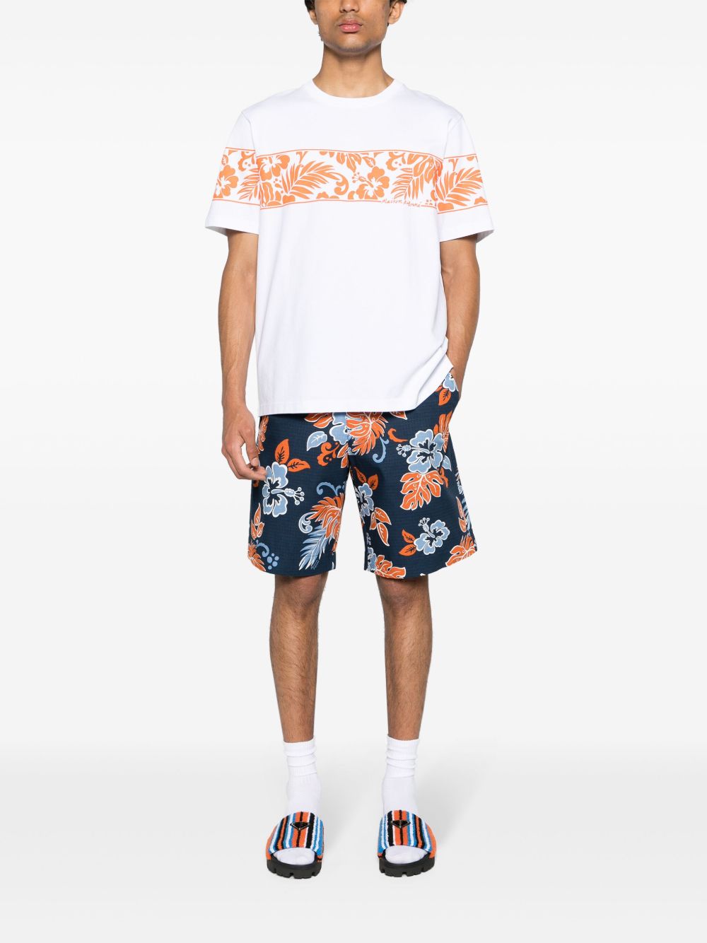 Maison Kitsuné floral-print Cotton T-shirt White Men T-Shirts Maison-Kitsune