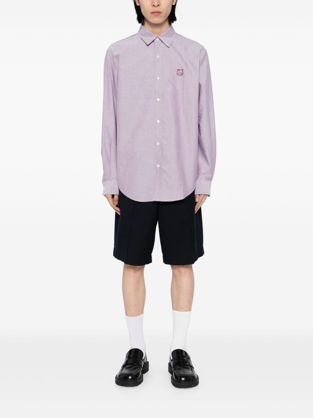 Maison-Kitsune Maison Kitsuné Fox Head-embroidered Shirt Purple Men Shirts