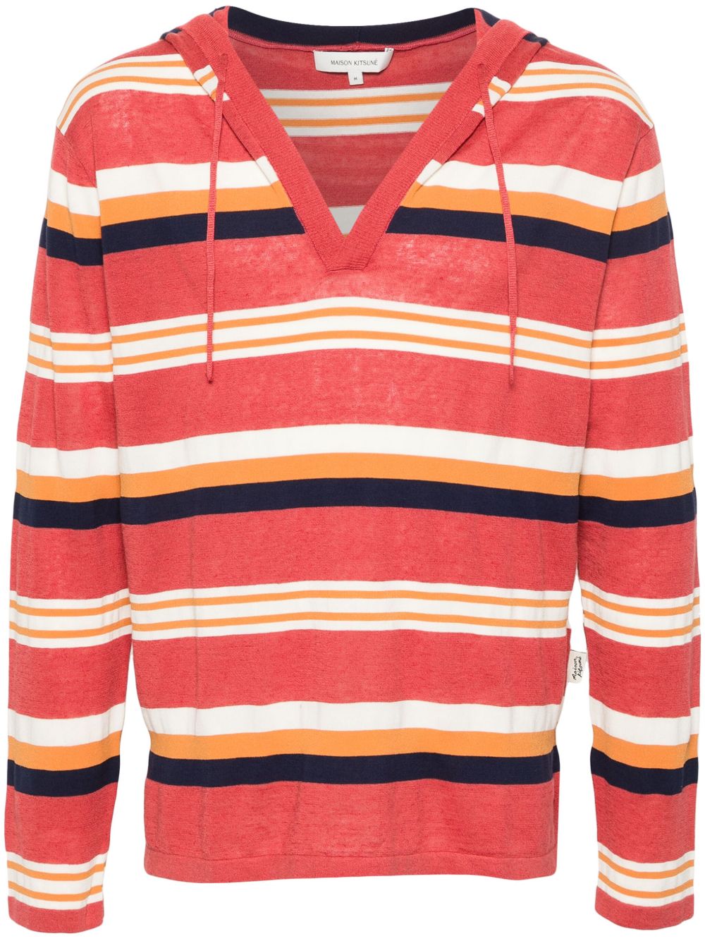 Men Knitted Sweaters Maison-Kitsune Maison Kitsuné Striped Hooded Jumper Red