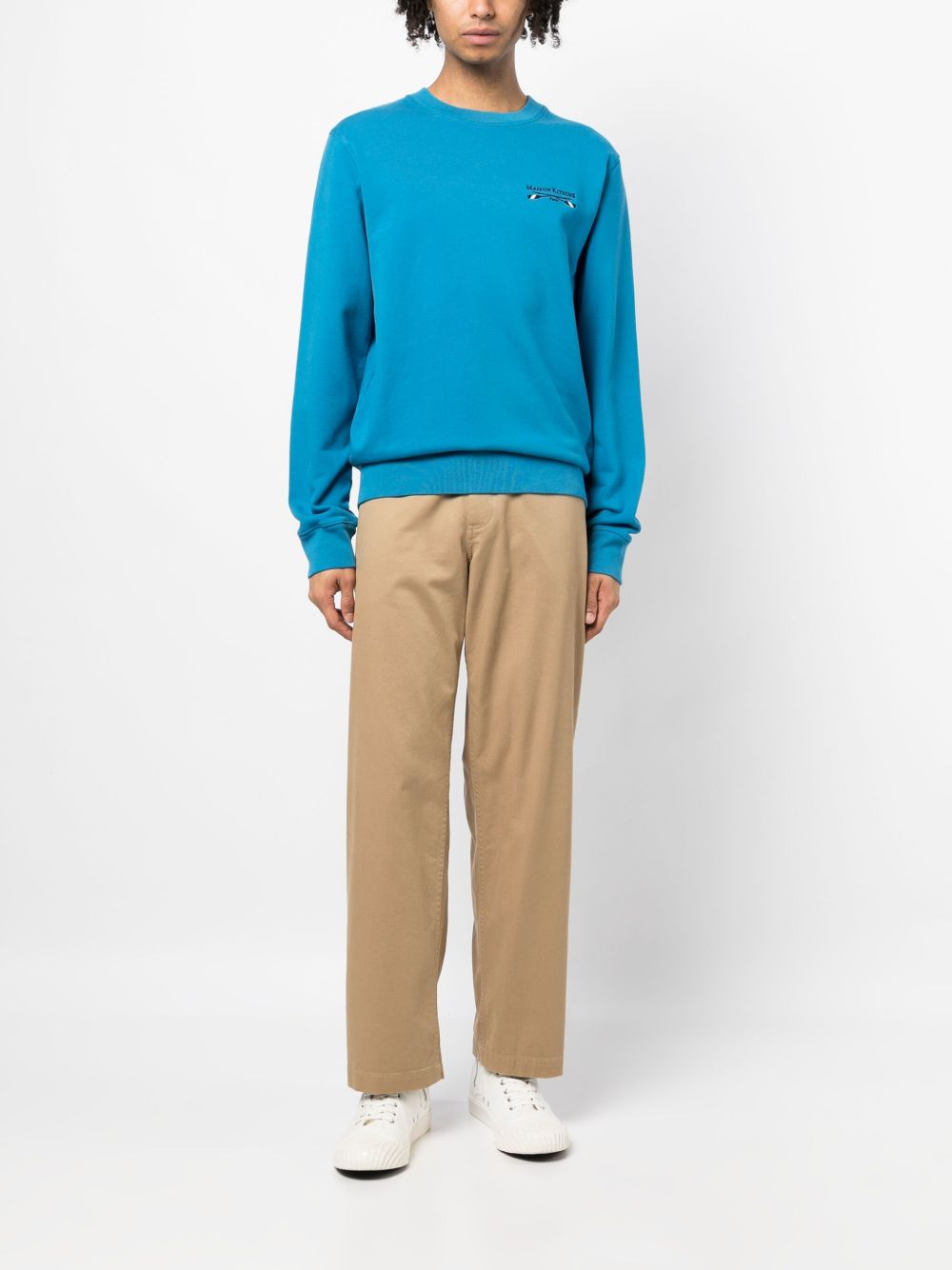 Maison Kitsuné logo-embroidered Cotton Sweatshirt Blue Men Sweatshirts Maison-Kitsune