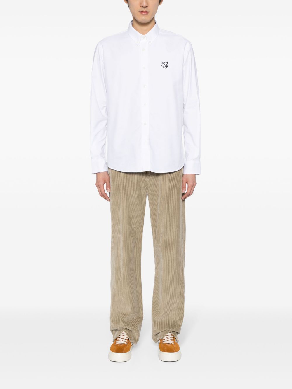 Maison Kitsuné Fox Head Patch long-sleeve Patch White Men Shirts Maison-Kitsune
