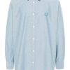 Men Shirts Maison-Kitsune Maison Kitsuné Contour Fox Head-embroidery Cotton Shirt Blue