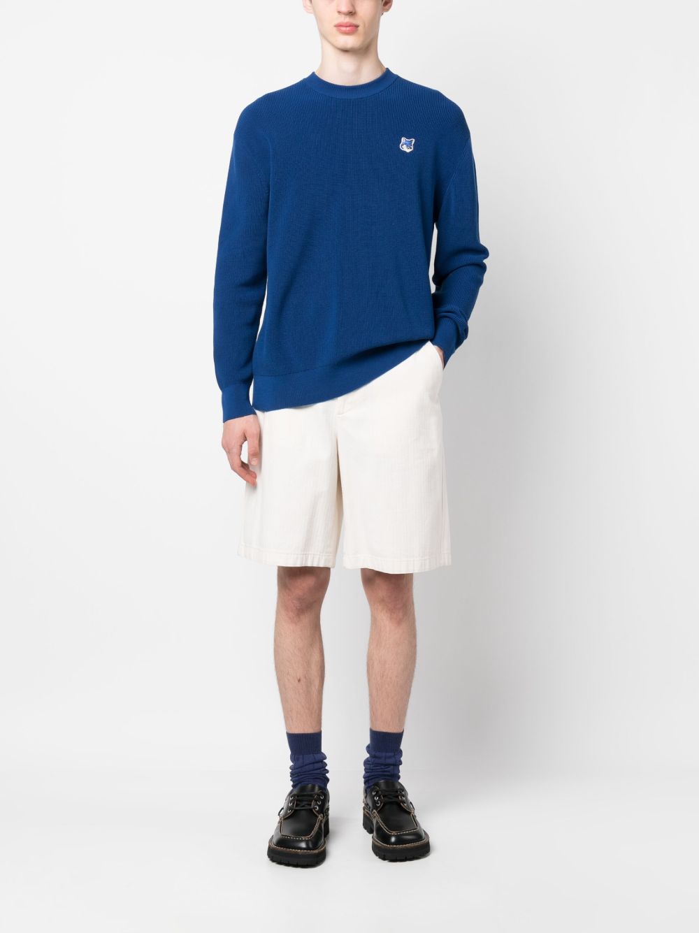 Maison Kitsuné logo-patch Knit Jumper Blue Men Knitted Sweaters Maison-Kitsune