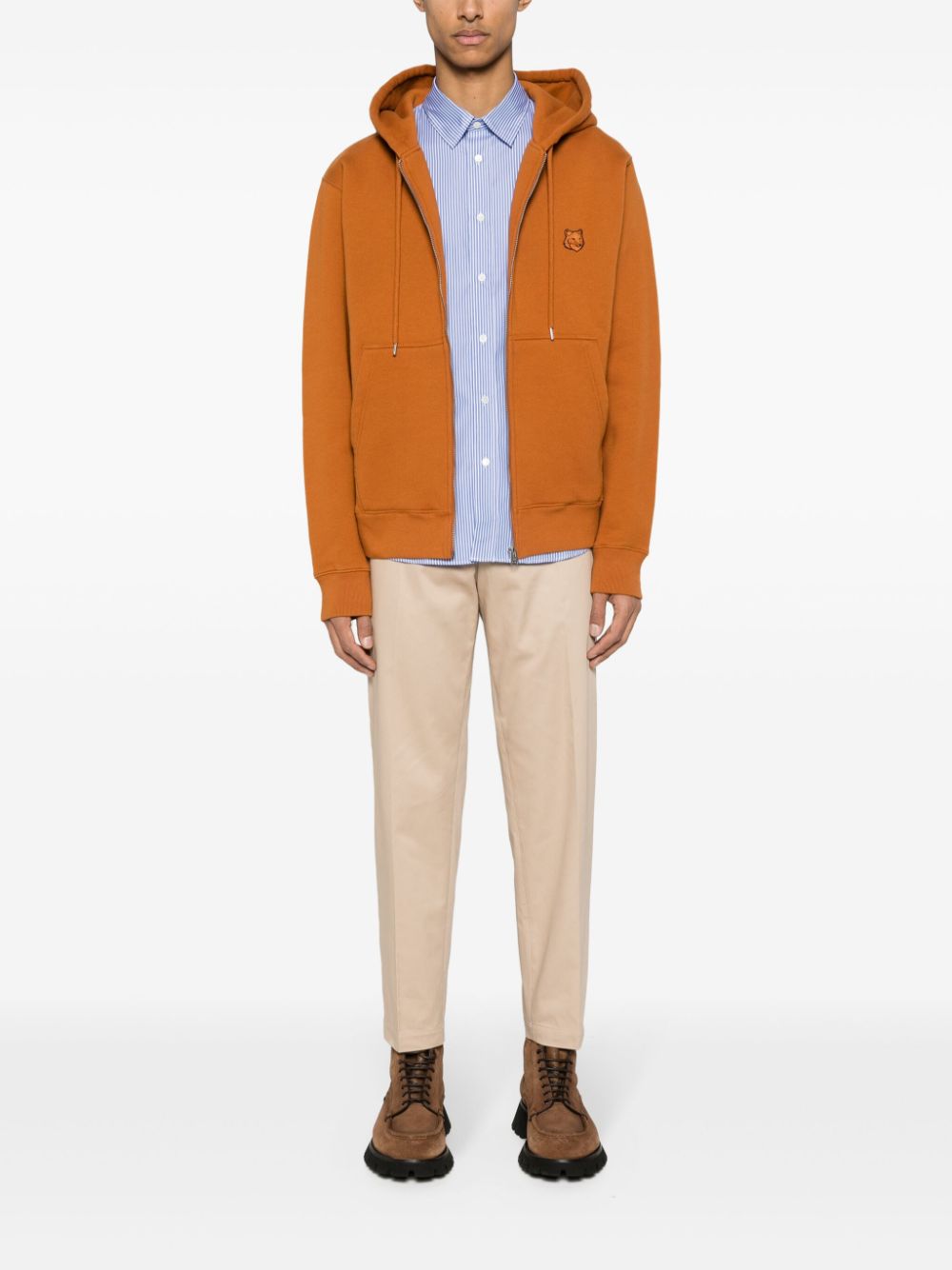 Maison Kitsuné Fox-motif Cotton Hoodie Brown Maison-Kitsune Men Hoodies
