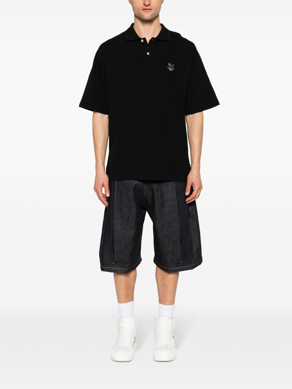Maison Kitsuné Chillax Fox Cotton Polo Shirt Black Maison-Kitsune Men Polo Shirts