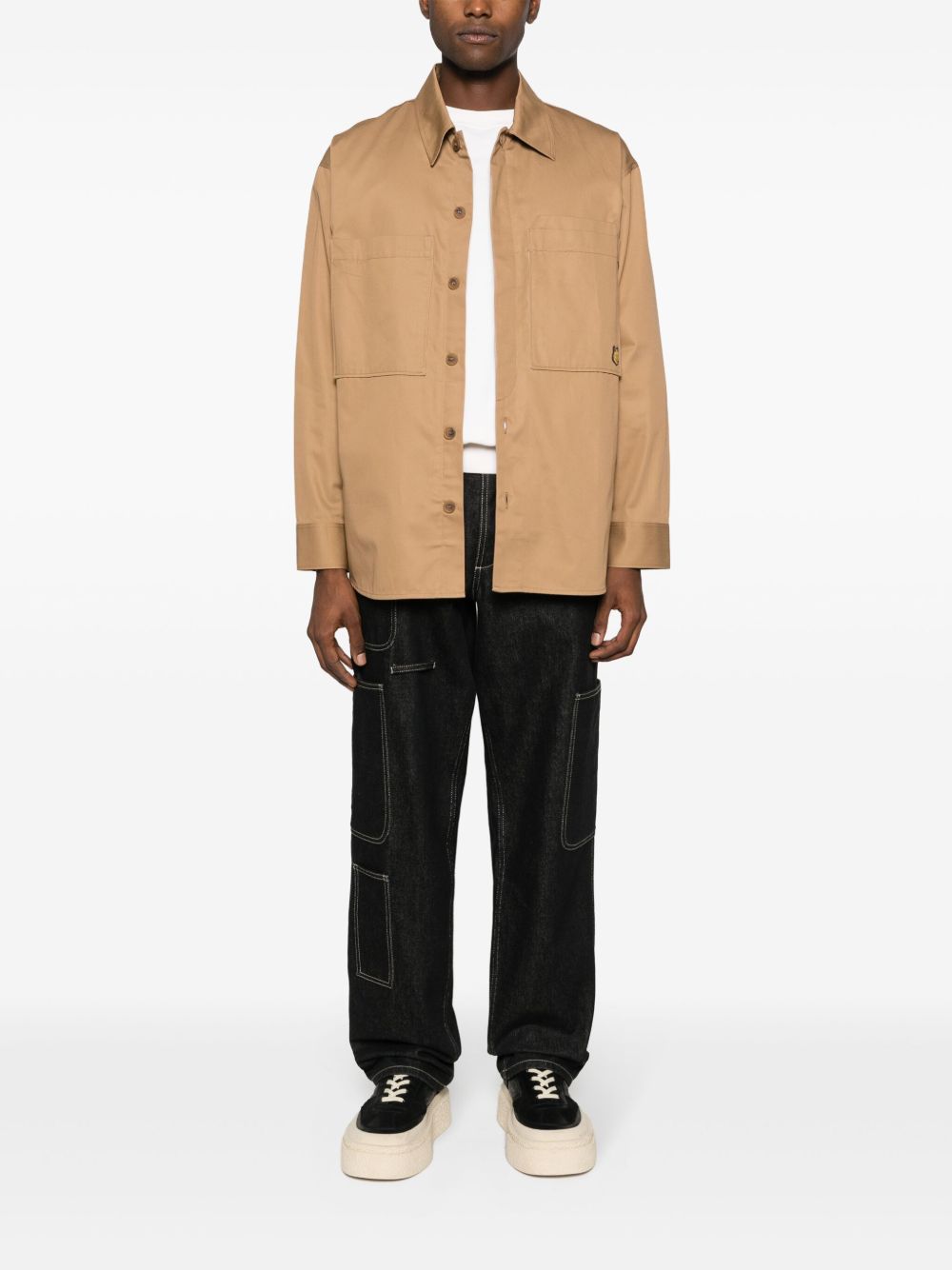 Maison Kitsuné Fox Head Gabardine Overshirt Neutrals Maison-Kitsune Men Shirts