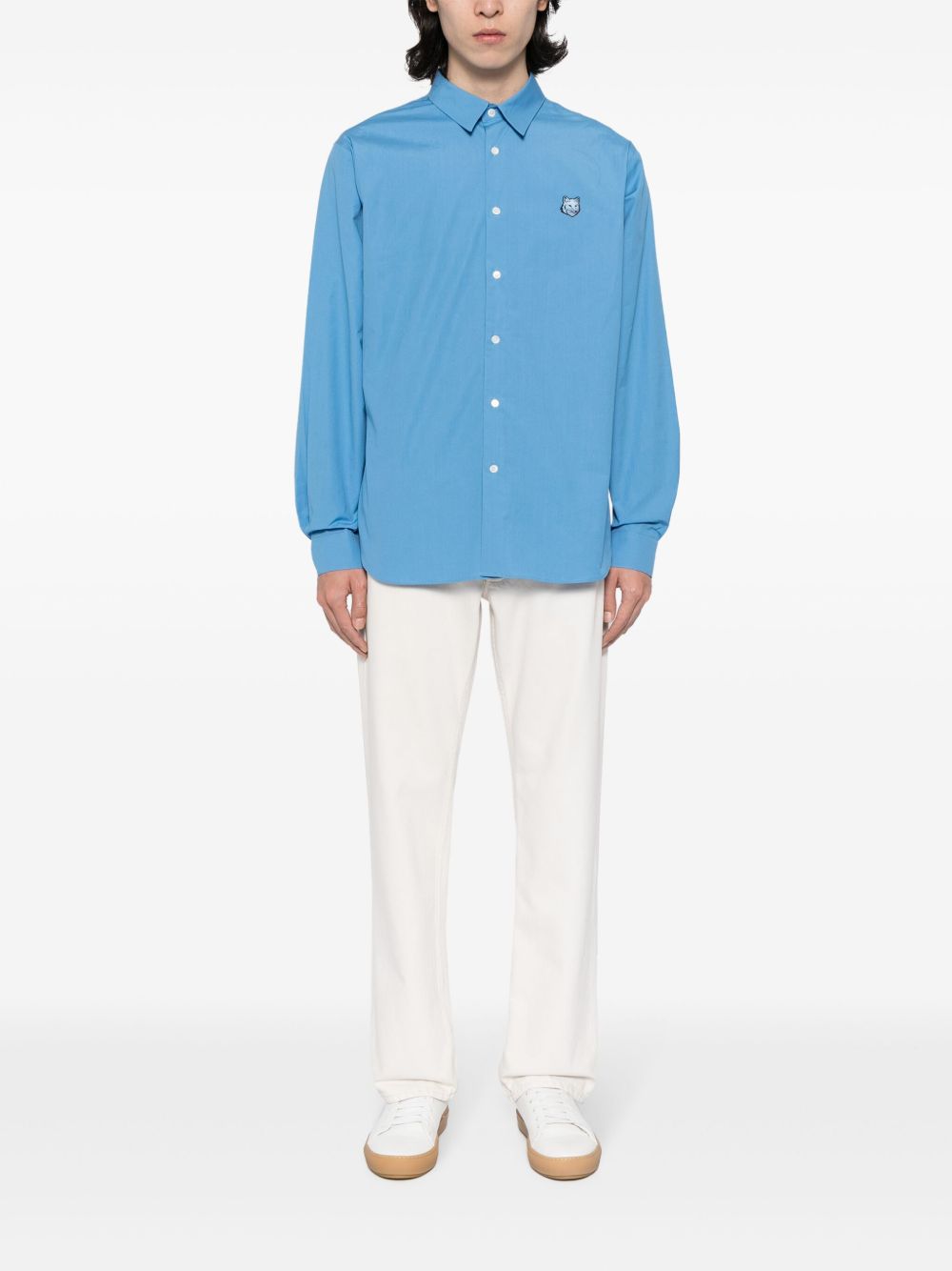 Men Shirts Maison-Kitsune Maison Kitsuné Fox Head Cotton Shirt Blue