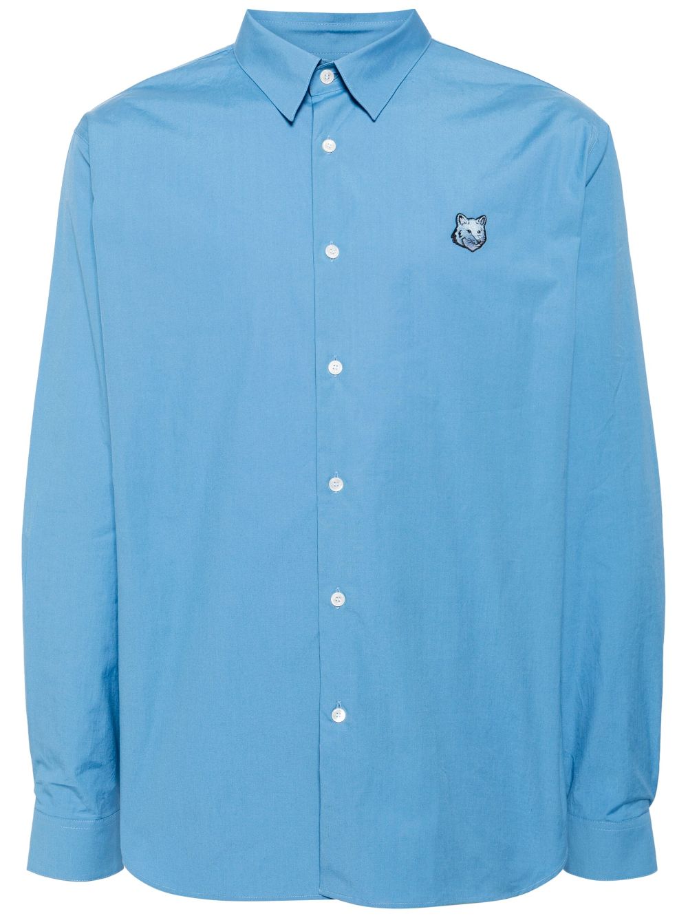 Men Shirts Maison-Kitsune Maison Kitsuné Fox Head Cotton Shirt Blue