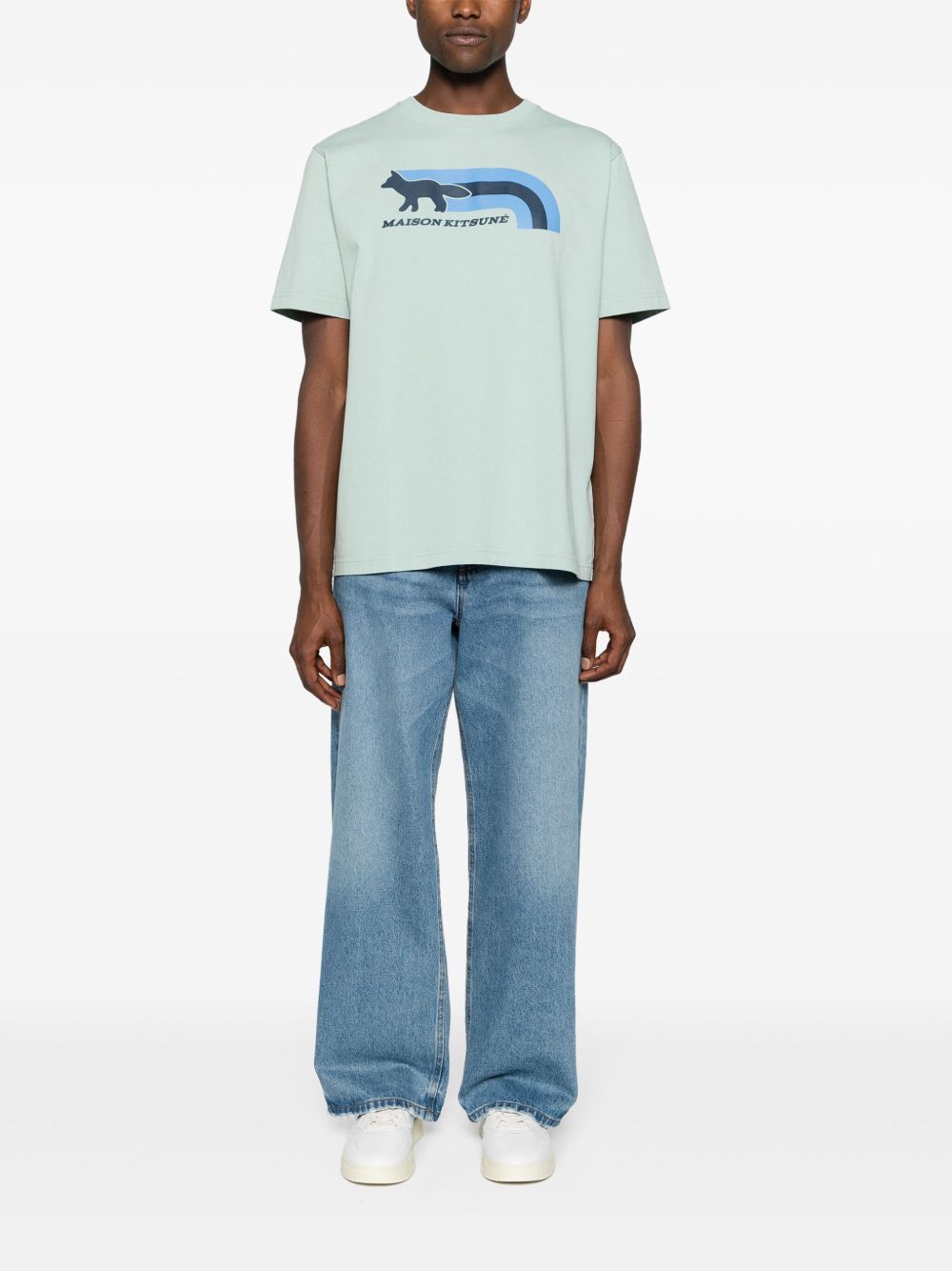 Men T-Shirts Maison-Kitsune Maison Kitsuné logo-appliqué Cotton T-shirt Green
