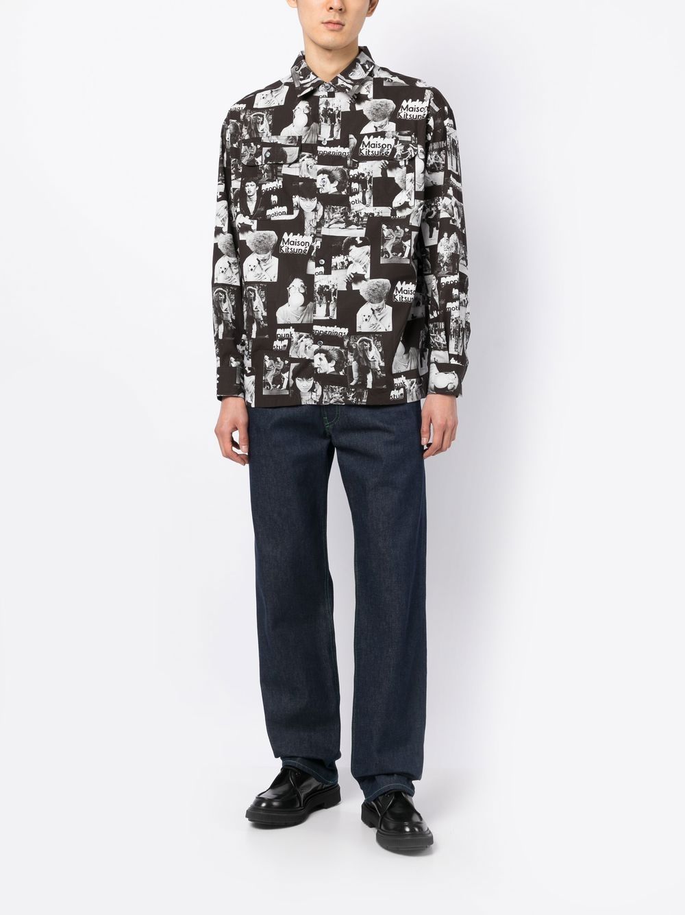Maison-Kitsune Maison Kitsuné graphic-print Cotton Shirt Black Men Shirts