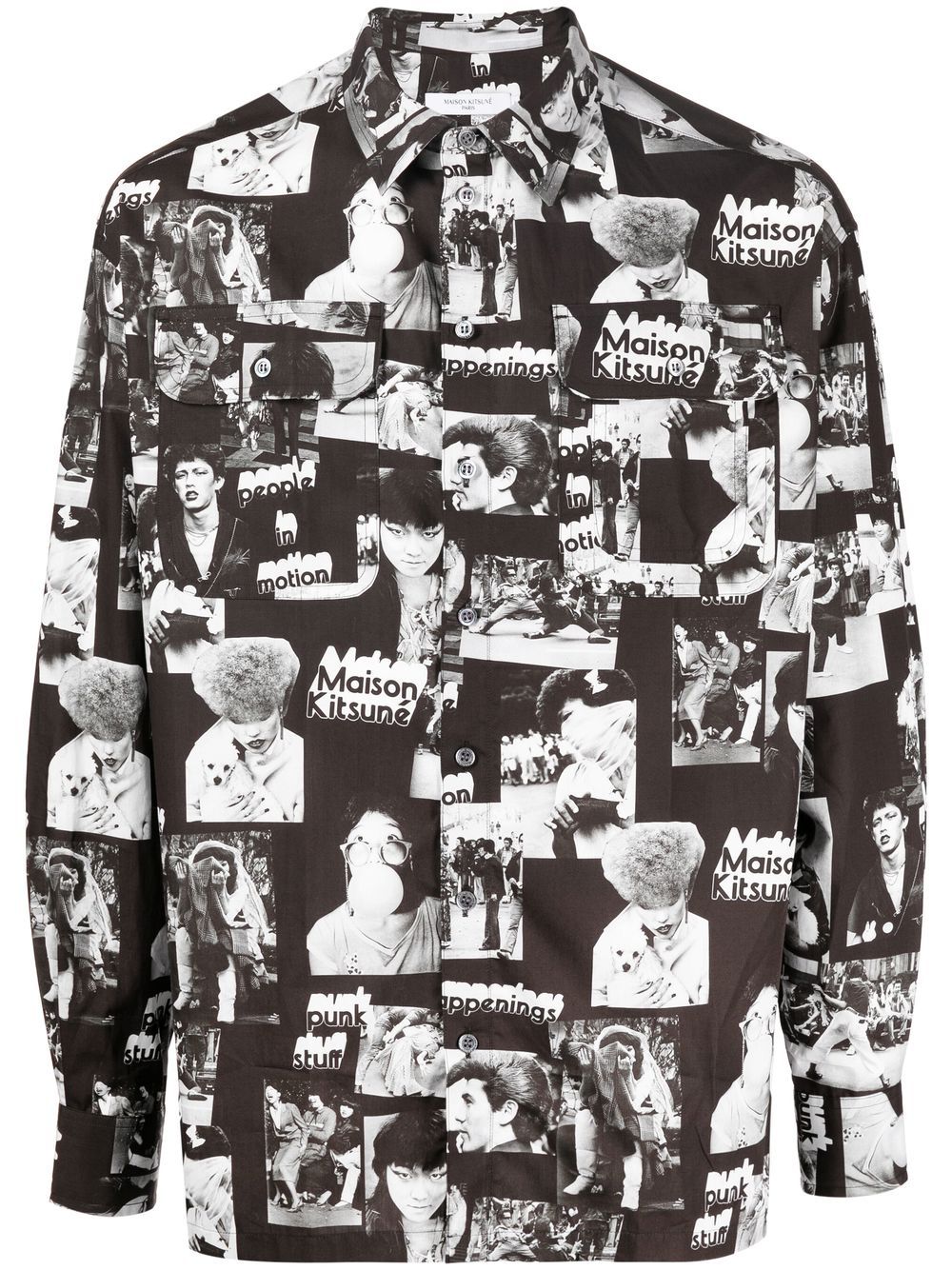 Maison-Kitsune Maison Kitsuné graphic-print Cotton Shirt Black Men Shirts