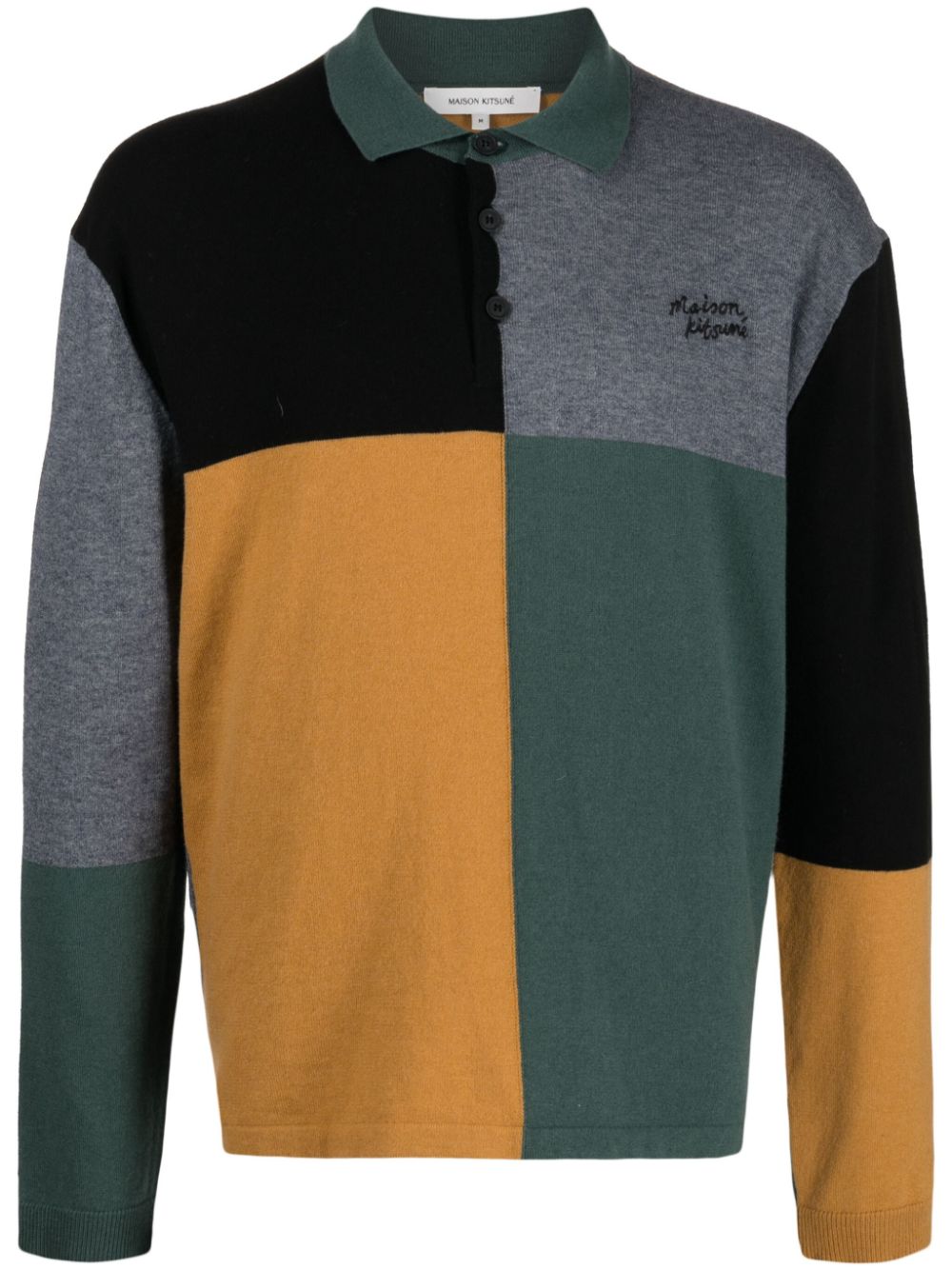 Maison-Kitsune Maison Kitsuné colour-block Knitted Polo Jumper Green Men Knitted Sweaters