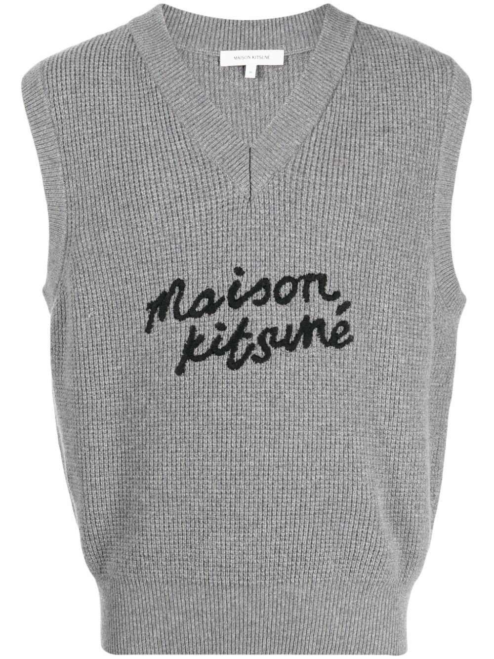 Maison Kitsuné logo-embroidered Wool Vest Grey Men Knitted Sweaters Maison-Kitsune