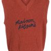 Maison-Kitsune Knitted Sweaters Men Maison Kitsuné logo-embroidered Wool Vest Red