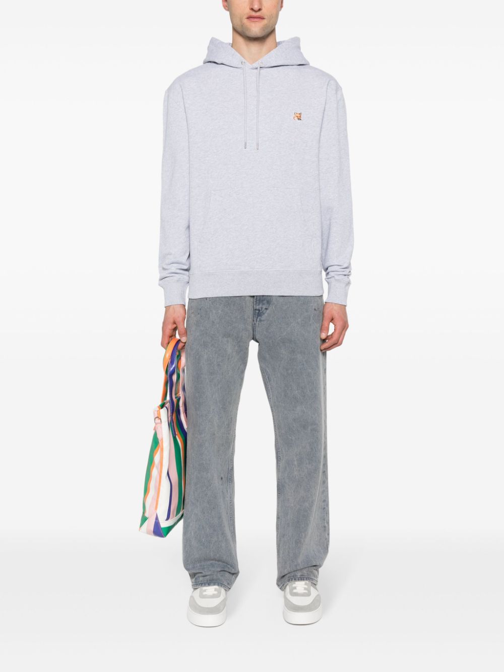 Maison-Kitsune Hoodies Men Maison Kitsuné Fox-motif Cotton Hoodie Grey