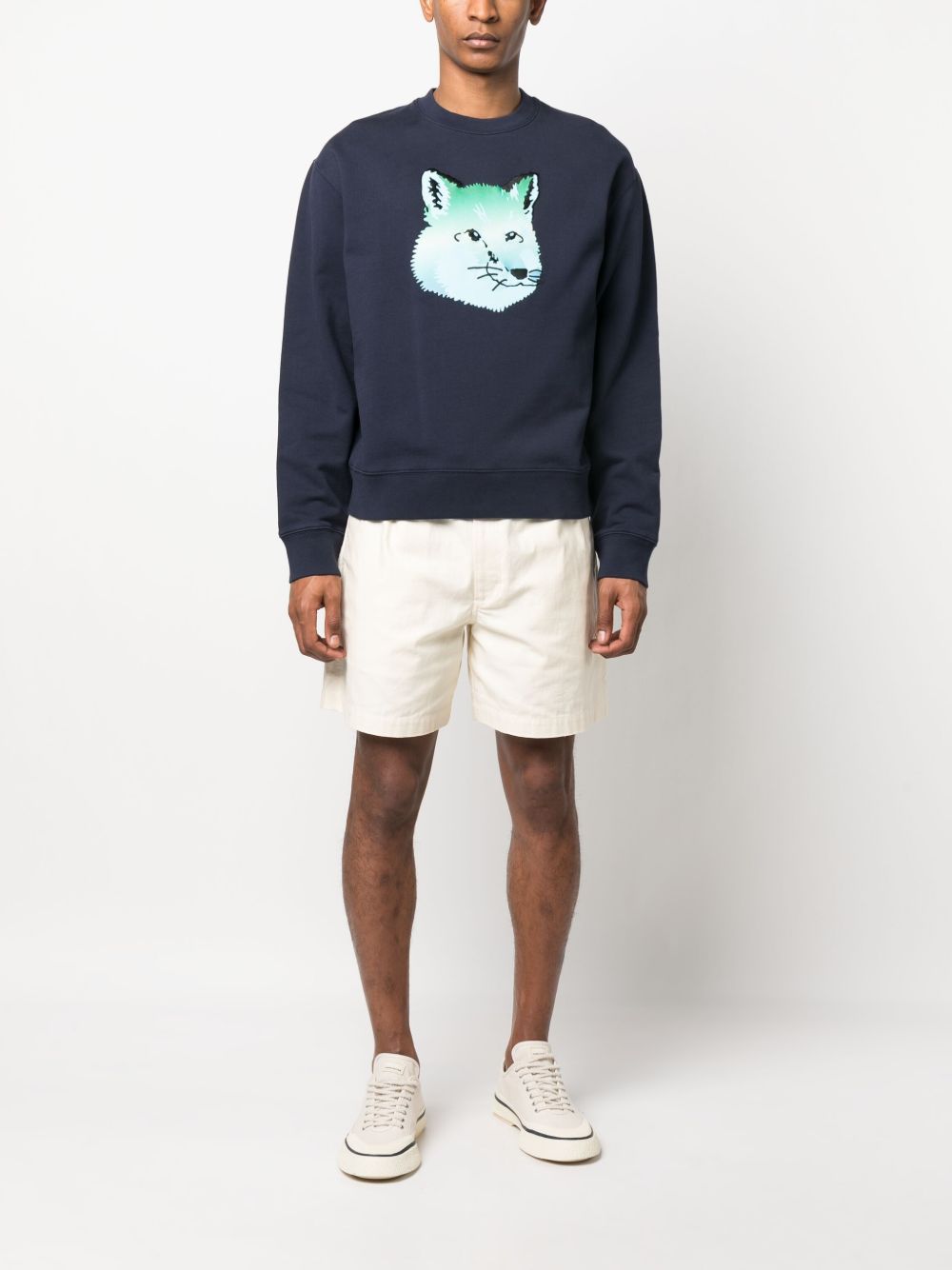 Maison-Kitsune Sweatshirts Men Maison Kitsuné Vibrant Fox Head-print Sweatshirt Blue